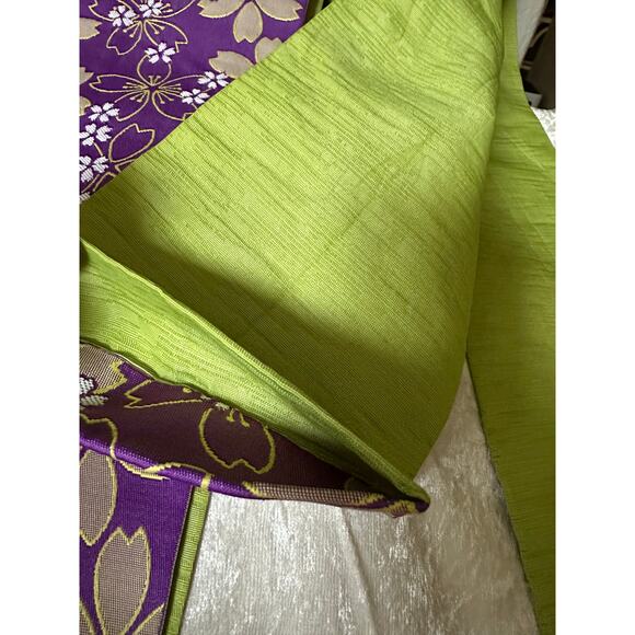 Japanese Kimono belt Floral purple lime green 12\